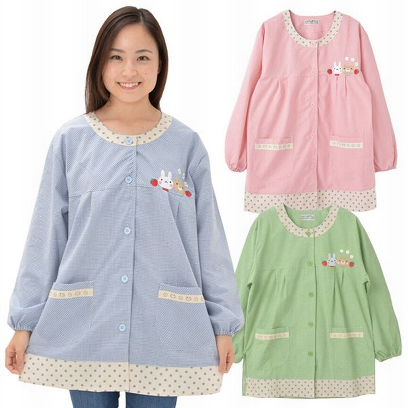 エプロン スモック 割烹着 保育士 看護士 介護士 おしゃれ かわいい キャラクター ドット柄 ボタン おてんばママスモック イチゴうさくま メール便可 通販 Lineポイント最大0 5 Get Lineショッピング