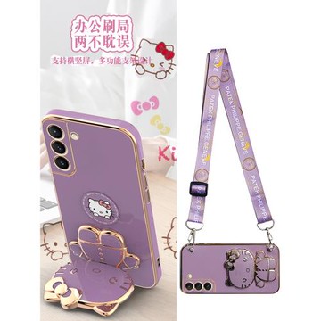 帶補妝鏡子支架適用三星Galaxy手機殼S23/s22ultra/S21/S20/S10/S25/M53/M51/M40S/note20/s24帶掛繩斜挎可背