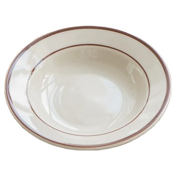 沐慕家居 咖啡線條餐具 大深盤 22.3cm 陶瓷  米白色 + 棕色  1個