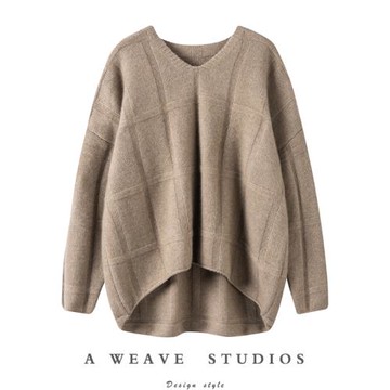 氣質無話可說！前短后長加厚羊絨衫女V領純羊絨毛衣寬松慵懶風冬