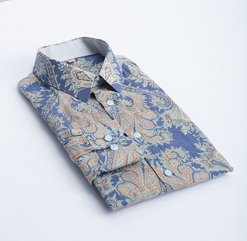 復古花淡藍襯衫-來一場復古又華麗的約會吧