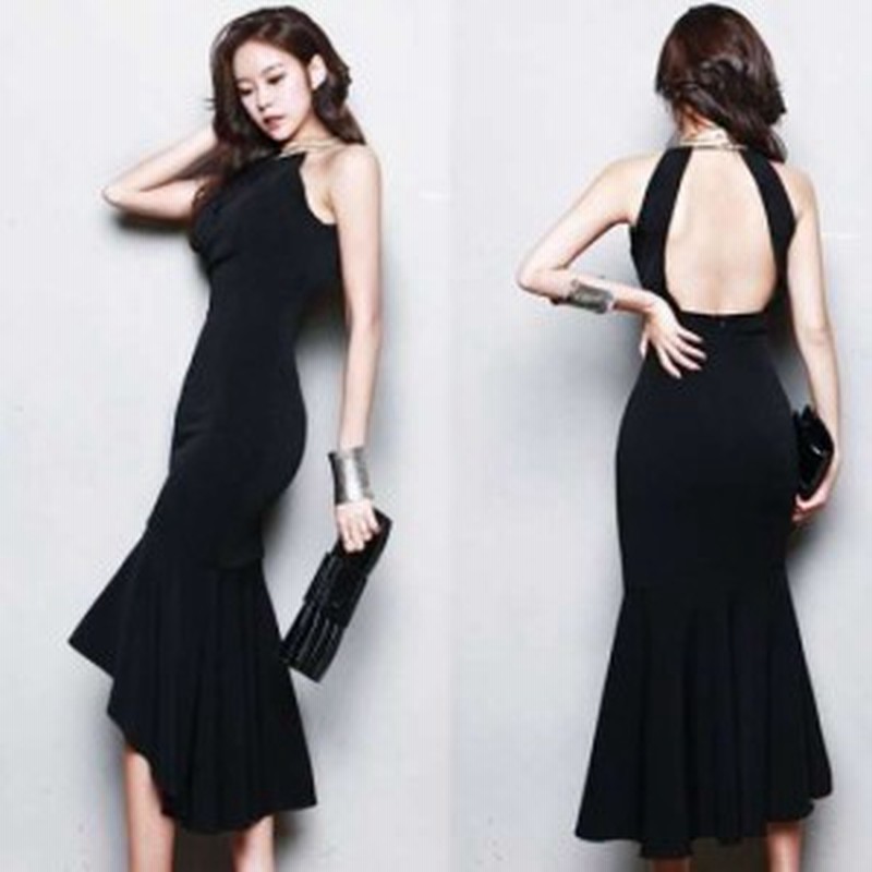 ロングドレス 黒 パーティドレス ロング丈 ノースリーブ クルーネック 無地 マーメイドライン フィッシュテール お呼ばれ 春夏 通販 Lineポイント最大1 0 Get Lineショッピング