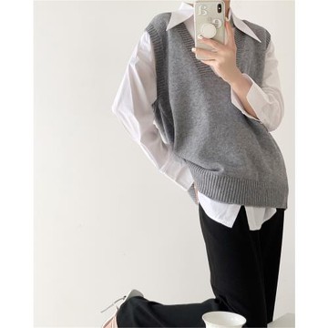 V領無袖背心馬甲女2025秋冬新款寬松慵懶風針織坎肩外穿毛衣馬夾