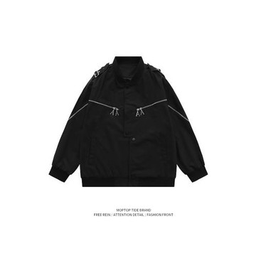 WH先生美式復古拉鏈裝飾棒球服外套男春季潮牌寬松情侶百搭夾克