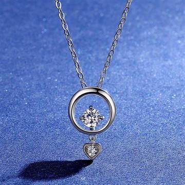 【米蘭精品】莫桑鑽項鍊925純銀吊墜-0.3克拉圓圈愛心鎖骨鍊女飾品73yk105
