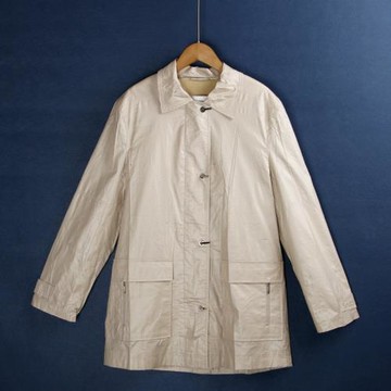 1643純色風衣外套 春秋新款大碼翻領涂層大口袋簡約長袖上衣外貿