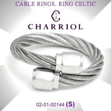 CHARRIOL夏利豪 Ring Celtic凱爾特人鋼索戒指-圓筒型飾頭銀鋼索S款 C6(02-01-00144)