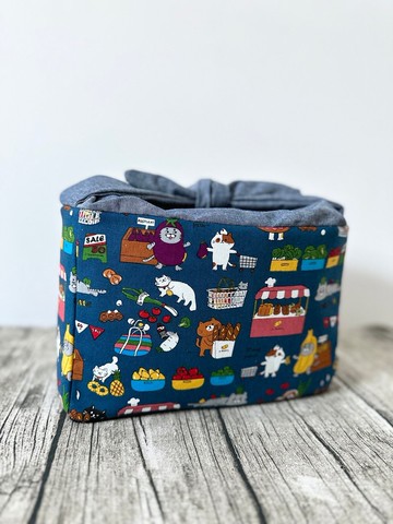 原創手工縫製午餐包便當袋 和風可愛貓貓圖案 日式蝴蝶結綁帶