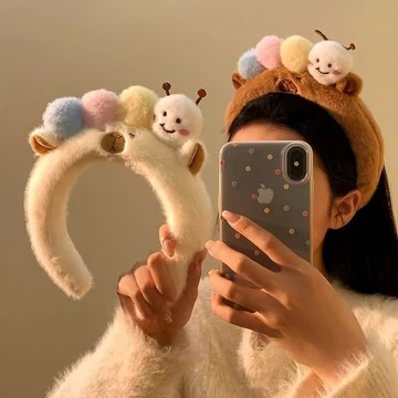 9可愛毛毛蟲卡比巴拉女款洗臉化妝專用卡通頭箍不勒頭秋冬發箍卡飾