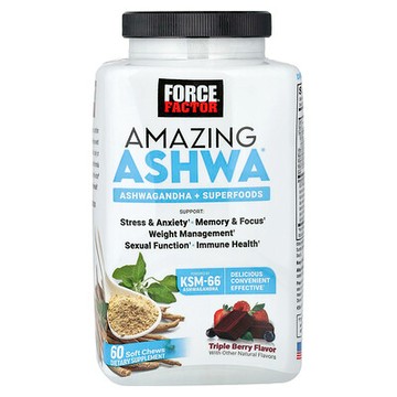 Force Factor, Amazing Ashwa®，三重漿果味，60 片軟咀嚼片