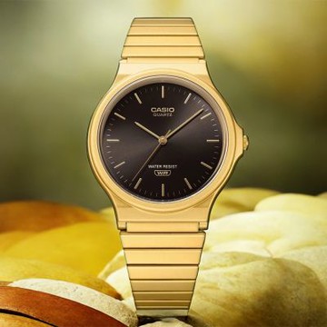 CASIO 卡西歐 經典指針不鏽鋼錶帶手錶 學生錶 考試錶 女錶 夏日煥新提案 送禮推薦-黑x金 MQ-24GA-1A