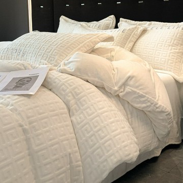 2024新款純色熱銷四季230G全消光牛奶絨刺繡床蓋四件套-萊卡系列