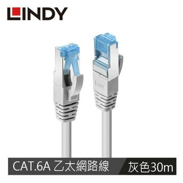 LINDY林帝 CAT.6A 乙太低煙無鹵網路線 S/FTP, 灰色, 30m