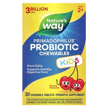 Nature's Way, Primadophilus® 兒童益生菌咀嚼片，2 歲以上，櫻桃味，30 億 CFU，30 片
