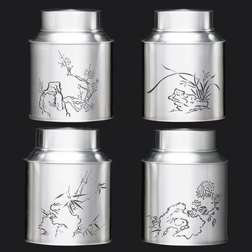 錫罐 四君子純錫茶葉罐 密封儲茶罐 999 純錫純手工 個舊錫器