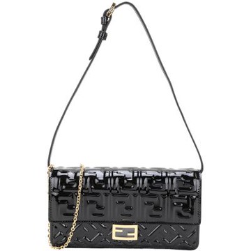 FENDI 芬迪 Baguette FF 漆皮翻蓋鍊帶肩/斜背包(黑色)