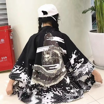 【老林】原宿 複古日係和風羽織七分袖寬鬆開衫 和服防曬衣外套男女漢服道袍