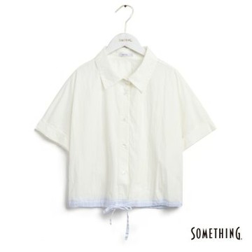 SOMETHING 女裝 下擺剪接短袖襯衫-白色