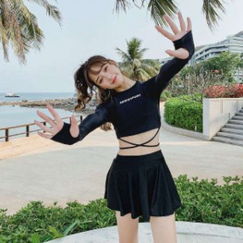水着 レディース 水着 短パン レディース 3点 セット ラッシュガード 長袖 指穴付き スカート 体型カバー スポーティー かわ大 水 水30 通販 Lineポイント最大10 0 Get Lineショッピング