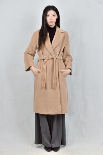 (M) max mara棕色絨毛大衣綁帶外套