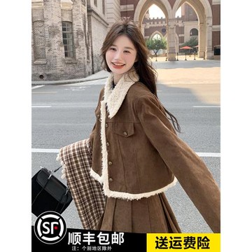 美拉德穿搭套裝裙女2026冬季新款加厚燈芯絨夾棉外套半身裙兩件套