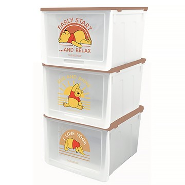 收納王妃 迪士尼 小熊維尼 滑蓋式收納盒 3個  33 x 26.5 x 21.5cm  陽光瑜珈 棕色  1組