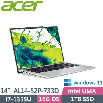 ACER Aspire AL14-52P-733D 銀(I7-1355U/16G/1TB SSD/W11/WUXGA/14)輕薄筆電