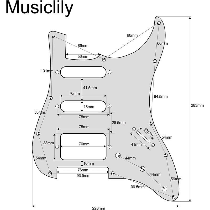 Musiclily SSH 11穴 USA メキシコストラトキャスター用ピックガード,4プライブラックパール