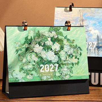 熱門新品🔥🔥2027行事曆 日曆 月曆 記事桌曆 桌面台曆 三角立架 自律打卡本 週計劃本 油畫檯曆2026到202
