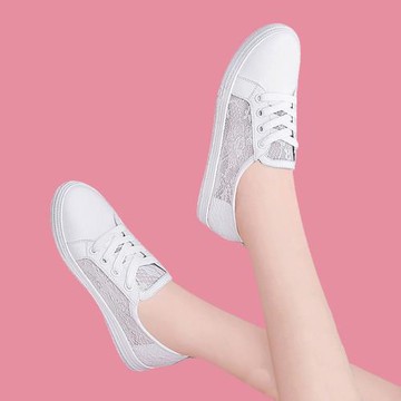 網紗透氣球鞋顯腳小白鞋真皮板鞋新款蕾絲百搭爆款網鞋輕便潮