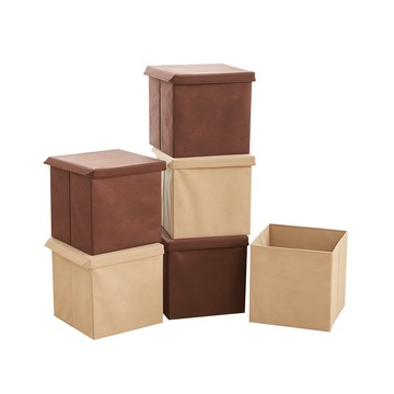 【H&R安室家】可折疊不織布收納箱 收納盒(3入組) BNF54卡其色