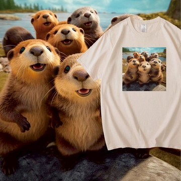 純棉 短T 情侶T【Y1096】短袖-相版 水獺團團抱 MIT 情侶裝 短袖T恤 台灣製造 快速出貨 KUSO