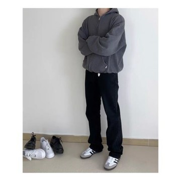 AMBSOM“New vintage”517高盎司水洗做舊黑灰微喇牛仔褲Cleanfit