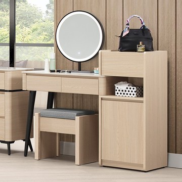 Boden-恩洛2.7尺多功能伸縮岩板化妝桌/鏡台/梳妝台(附LED觸控式化妝鏡+收納化妝椅-寬82~116公分)-116x40x129cm