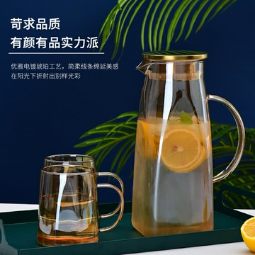 冷水壺玻璃耐熱高溫防爆家用帶把水杯大容量冰箱茶壺套裝涼水壺