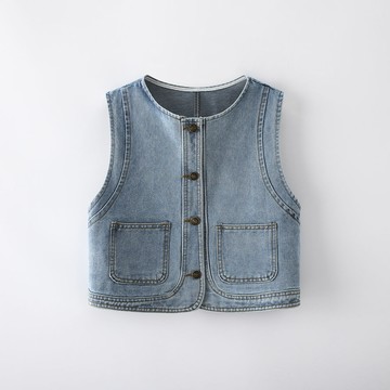 胖胖美依 牛仔外套 馬甲外套 牛仔上衣 背心 S-2XL 新款外搭外穿疊穿牛仔馬甲短款無袖外套休閒上衣-10482.