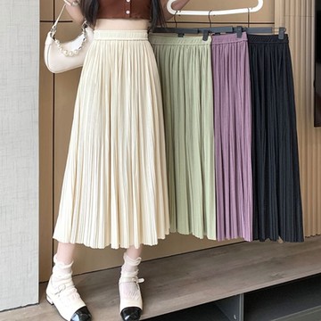 La Belleza素色風琴質感百摺裙壓摺大擺裙