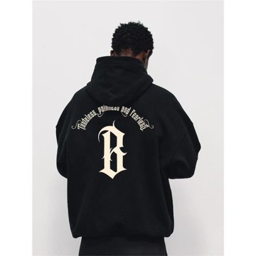 BONELESS BTW美式高街情侶潮牌加絨連帽衫男女秋冬季新款印花衛衣