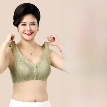 浪莎高檔中年老年媽媽前扣美背心無鋼圈聚攏文胸薄款冰絲無痕胸罩