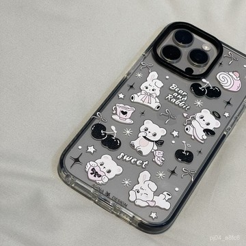 黑櫻桃小熊iPhone16/15promax少女爆款手機殻14/13透明12防摔78p軟殻xs