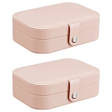 PU皮革雙層首飾收納盒/旅行便攜珠寶盒 16 x 11.5 x 5cm  粉色  2個