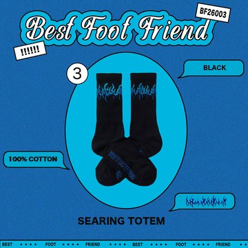 BEST FOOT FRIEND BF26003-BK SEARING TOTEM 灼熱圖騰 BFF 中筒襪 / 小腿襪 (黑色)