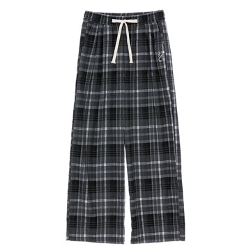 PLAYBOY - 鬆緊腰格紋直筒長褲 - 黑色/752-932-09-8