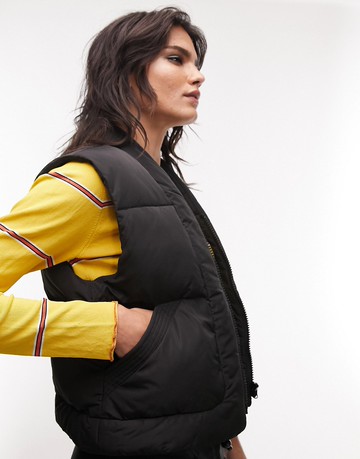 Topshop super crop puffer gilet in black