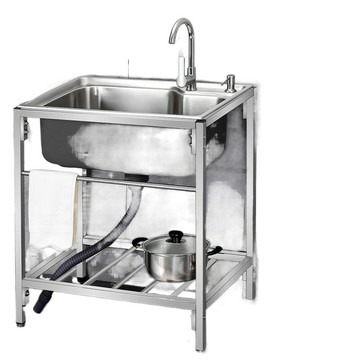 廚房洗菜柜臺盆一體不繡鋼銹304水槽單槽帶支架瀝水槽陽碗池大單[DD160109]