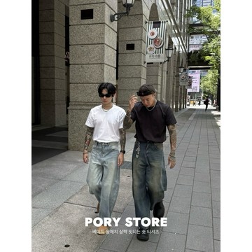 【PORY STORE】 韓系街頭素面短袖 合身版型 寬短 純棉 短袖 穿搭必備 寬鬆T恤