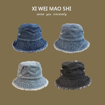 日系春夏季帽子女網紅牛仔破洞漁夫帽甜美可愛顯臉小防曬帽太陽帽