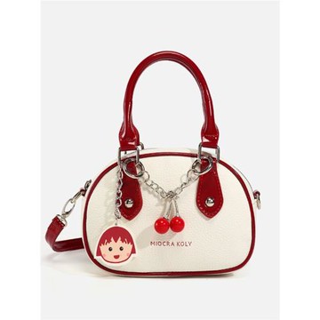 櫻桃小丸子聯名款可愛手提包包女2025秋新款真皮斜挎波士頓枕頭包