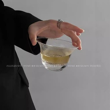 ins復古斜紋咖啡杯拿鐵杯功夫茶系列國風雞尾酒冰球杯古典玻璃杯