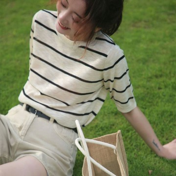 【巴黎精品】現貨+預購 針織衫短袖毛衣-復古百搭經典圓領女裝2色a1ao52